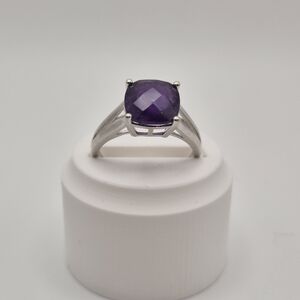 KJC Sterling Silver Amethyst Cushion Statement Ring - Size 9